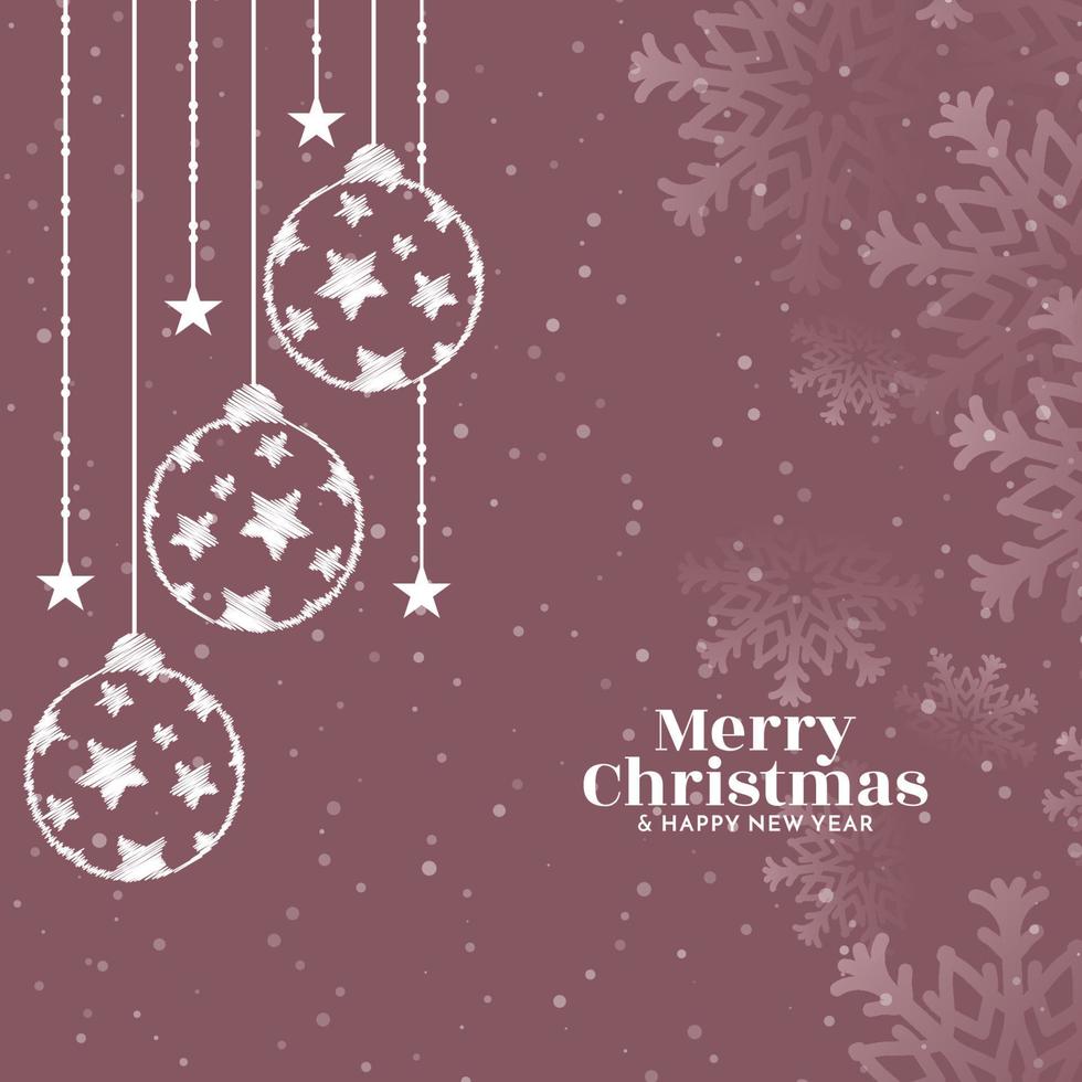Merry Christmas festival background with decorative hanging balls design vector