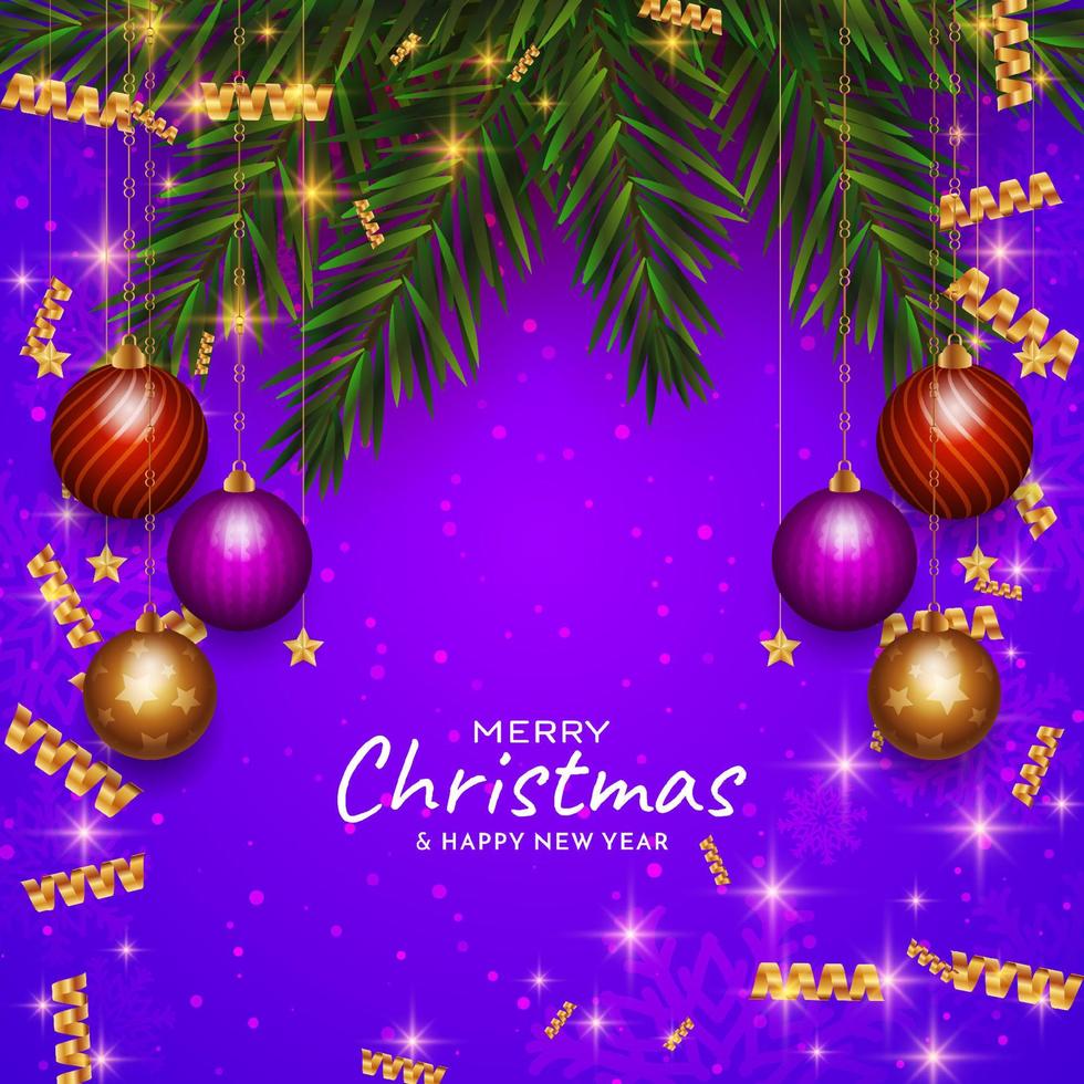 Merry Christmas festival bright violet pine leaves background design vector