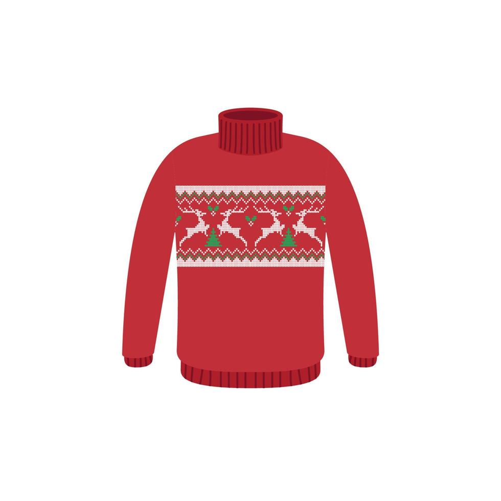 Vector ugly sweaters for Christmas party. Knitted jumpers with winter patterns esp
