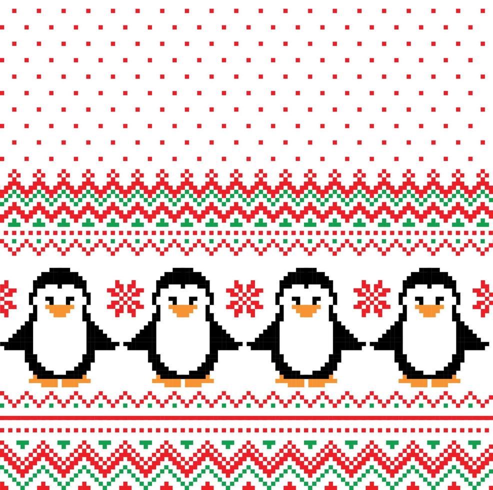 New Year's Christmas pattern pixel with penguins vector illustration