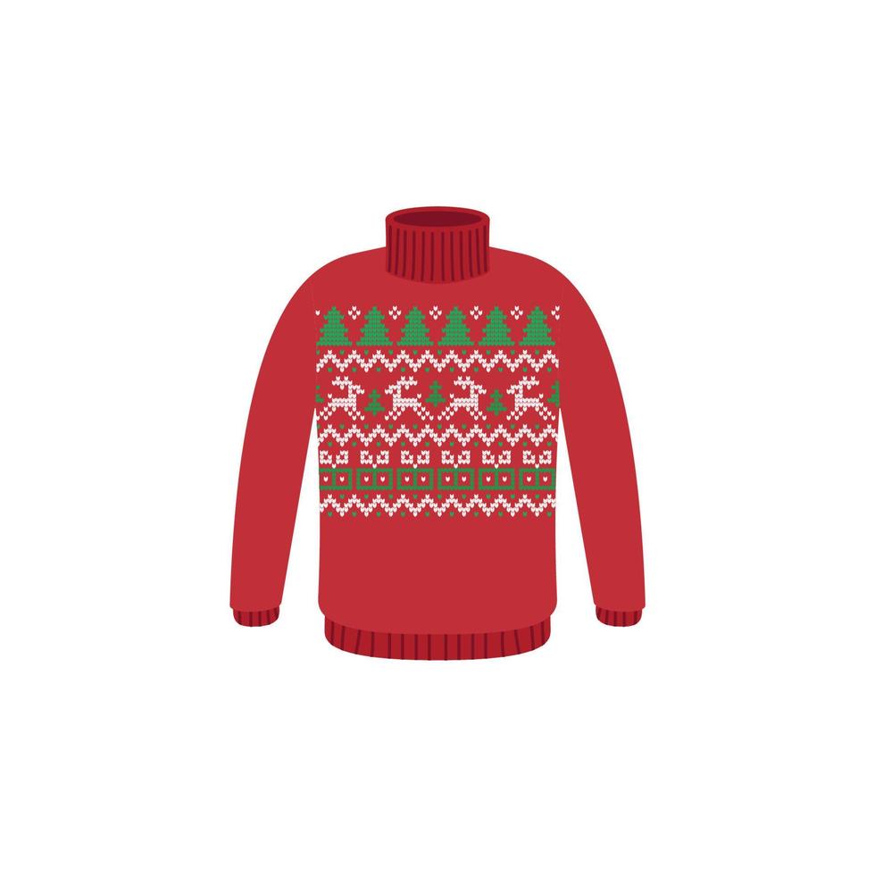 Vector ugly sweaters for Christmas party. Knitted jumpers with winter patterns esp