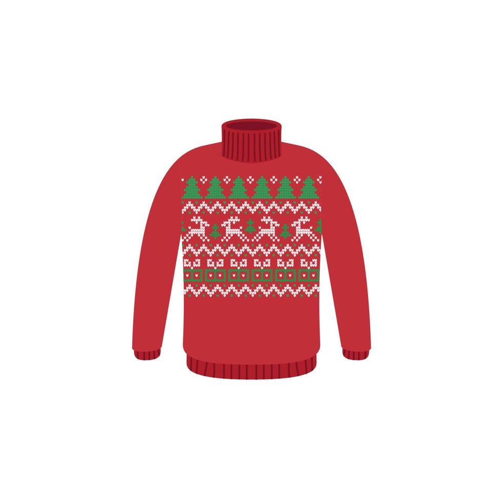 Vector ugly sweaters for Christmas party. Knitted jumpers with winter patterns esp