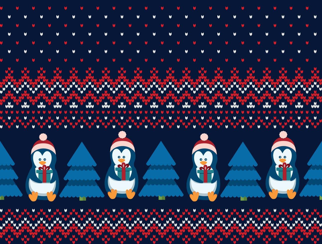 Knitted Christmas and New Year pattern. Wool Knitting Sweater Design. Wallpaper wrapping paper textile print. Eps 10 vector