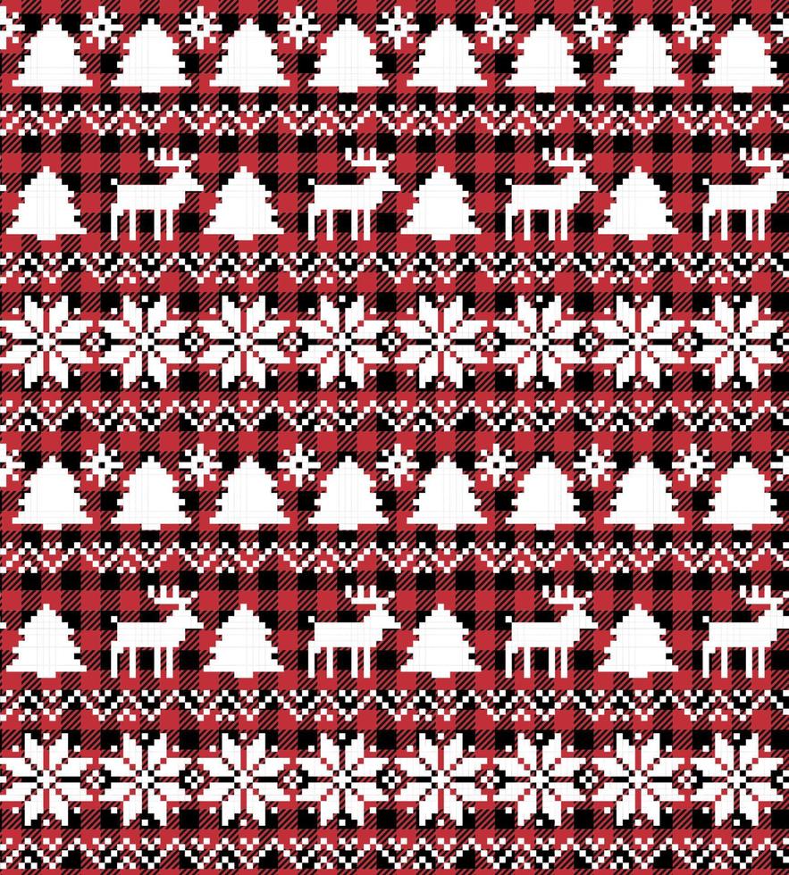 Christmas and New Year pattern at Buffalo Plaid. Festive background for design and print vector