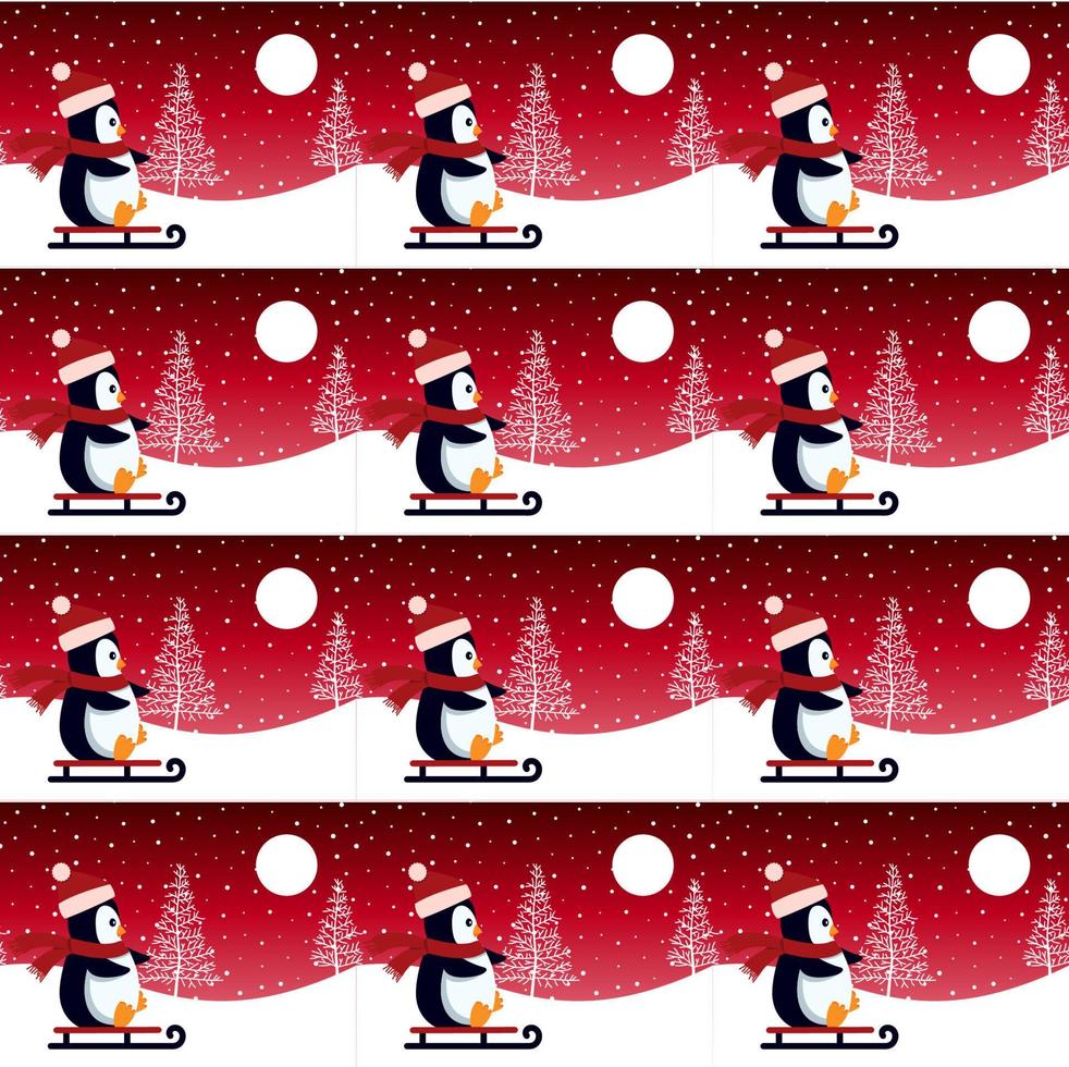Cute penguin in Christmas and New Year winter seamless pattern. vector