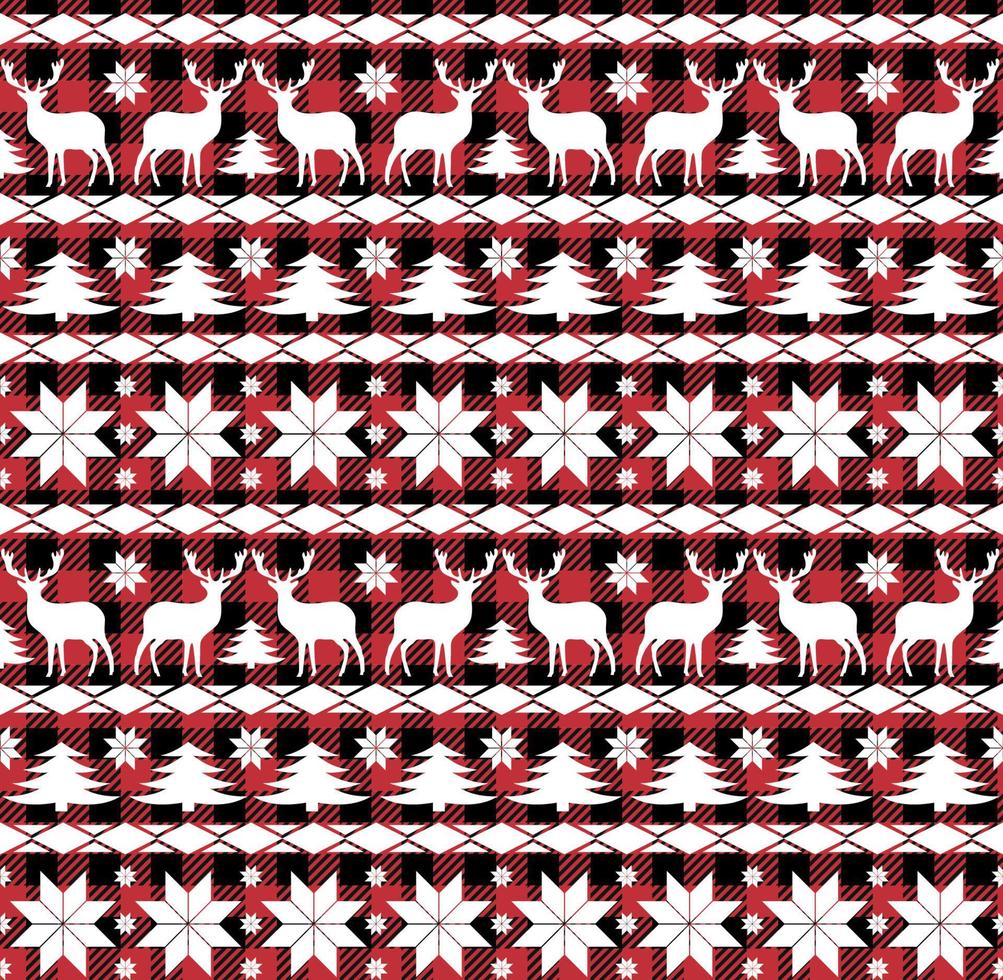 Buffalo plaid Christmas Jingle Bells on the background of the music page. Festive seamless pattern. Vector illustration.