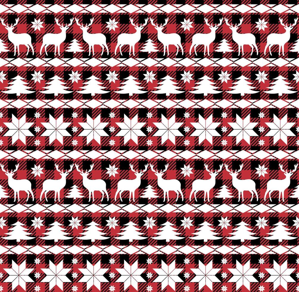 Buffalo plaid Christmas Jingle Bells on the background of the music page. Festive seamless pattern. Vector illustration.