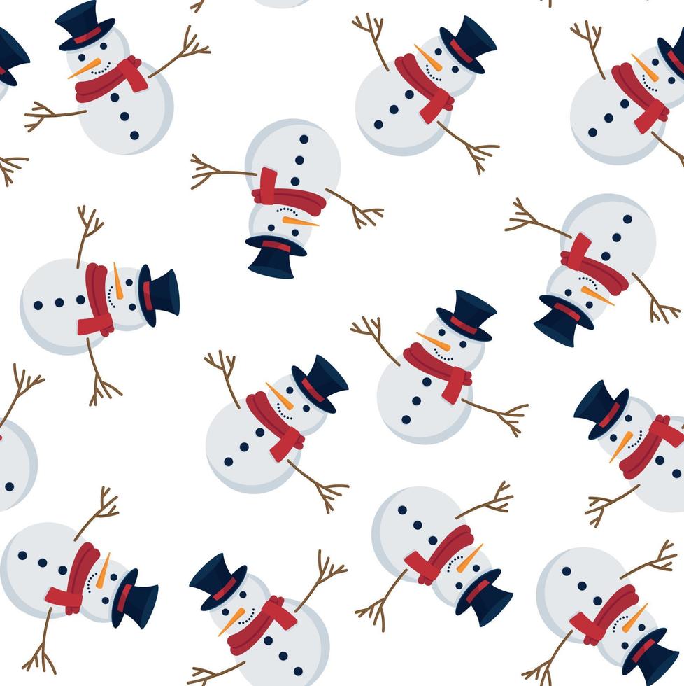 patrón de Navidad sin costuras con muñeco de nieve, perfecto para papel tapiz, papel de envolver, rellenos de patrón, saludos de invierno, fondo de página web, tarjetas de felicitación de Navidad y Año Nuevo vector