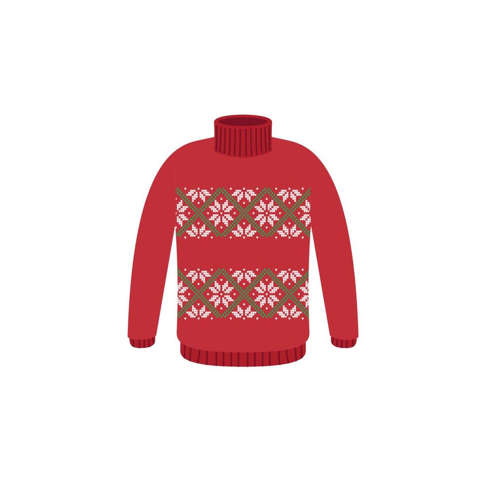 Vector ugly sweaters for Christmas party. Knitted jumpers with winter patterns esp