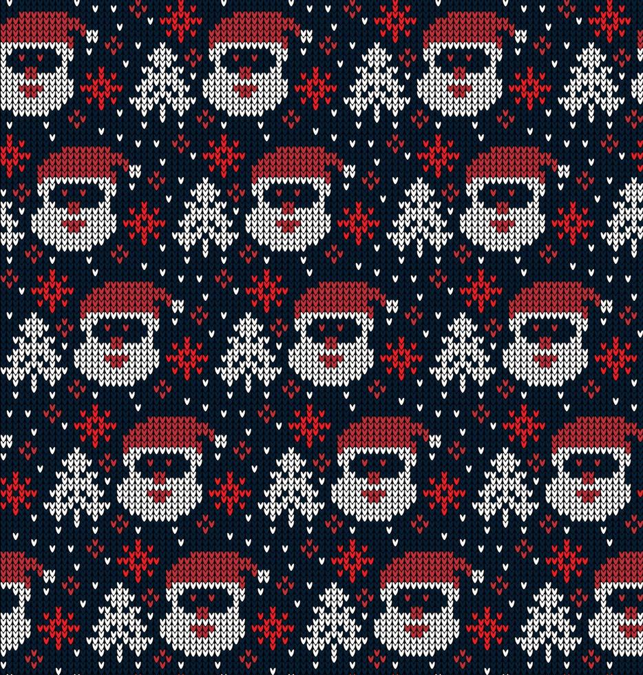 Knitted Christmas and New Year pattern. Wool Knitting Sweater Design. Wallpaper wrapping paper textile print. Eps 10 vector