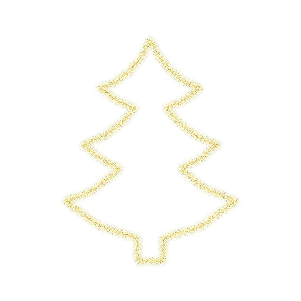 Christmas golden tree decoration of gold glitter shining sparkles on white transparent background. Vector glittering shine tree for Christmas or New Year design template