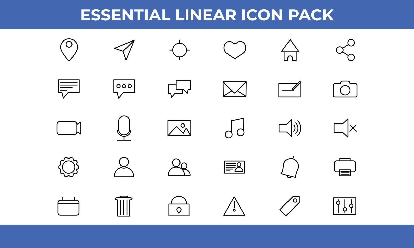 30 Linear Essential Icon Pack Vector Illustrations