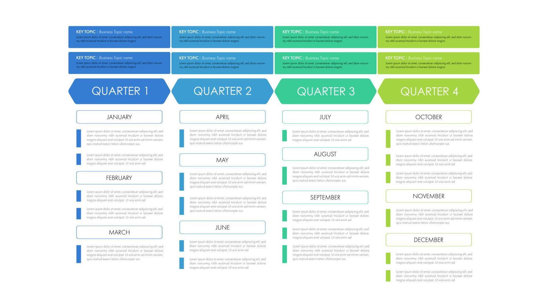 Infographic business year plan tenmplate and breakdown details 4 quarter can be use for a presentation about business plan. vector