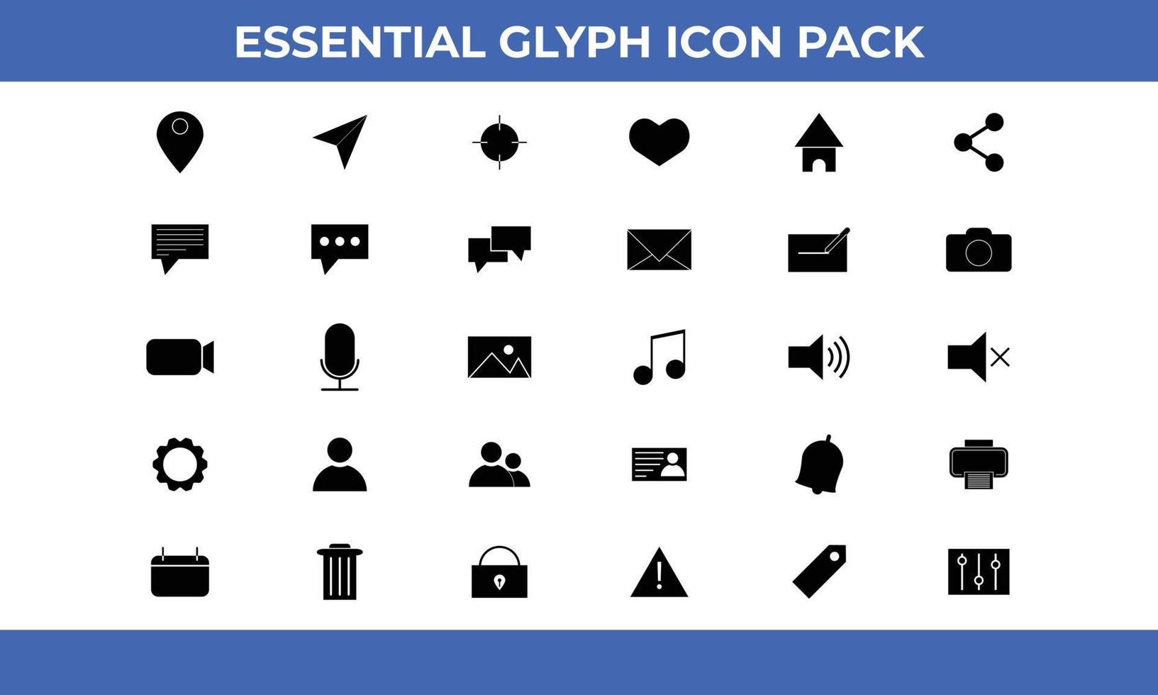 30 Glyph Essential Icon Pack Vector Illustrations
