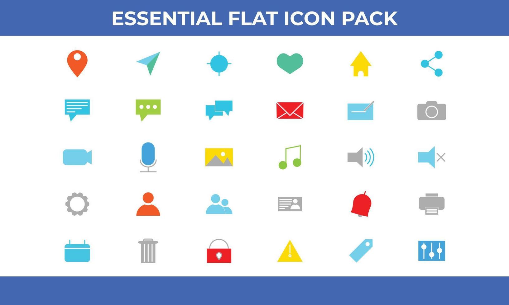 30 Flat Essential Icon Pack Vector Illustrations
