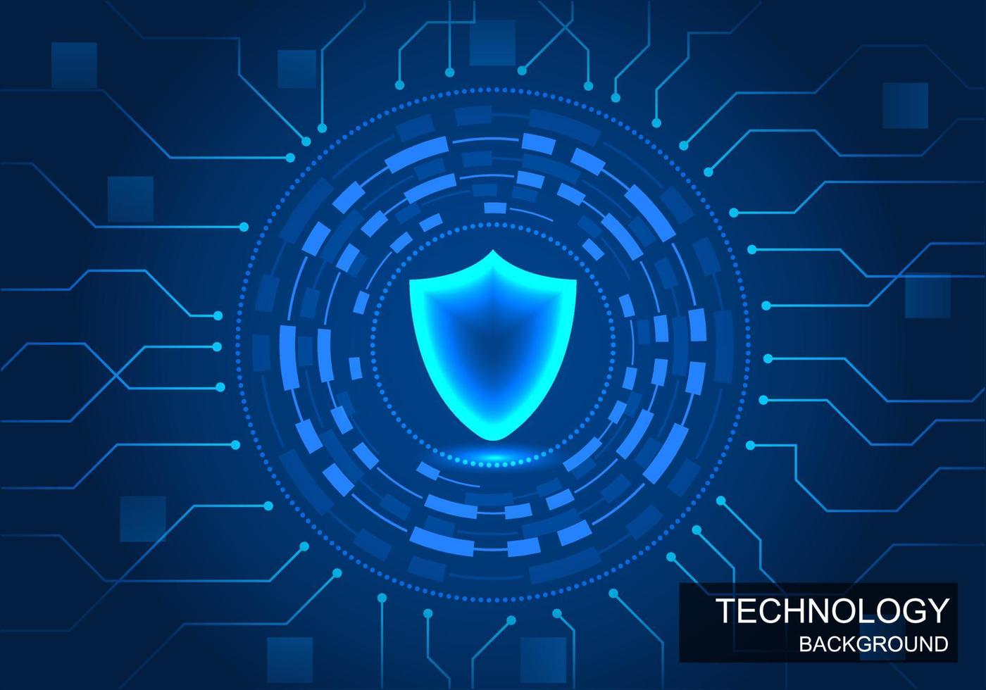 Background shield of the computer system acts as a virus that will destroy the data in the system On the side are wheels of technology and network connection lines. Emphasis is placed on the blue tone vector