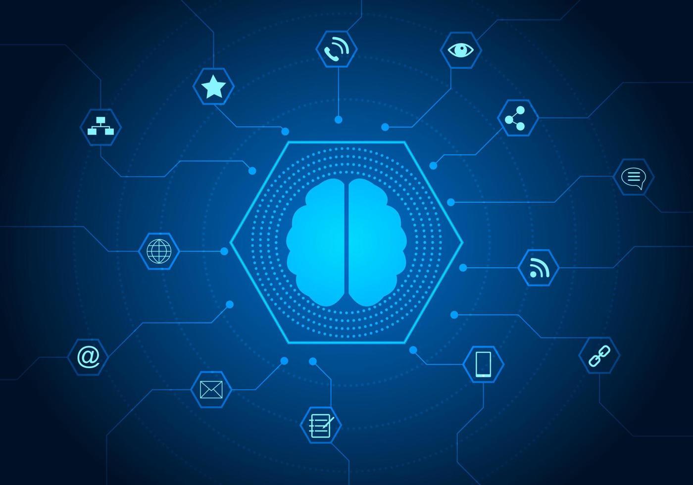 Background processing of the brain-like artificial intelligence system keeps ordering and giving orders. Send network signals through applications and programs. vector