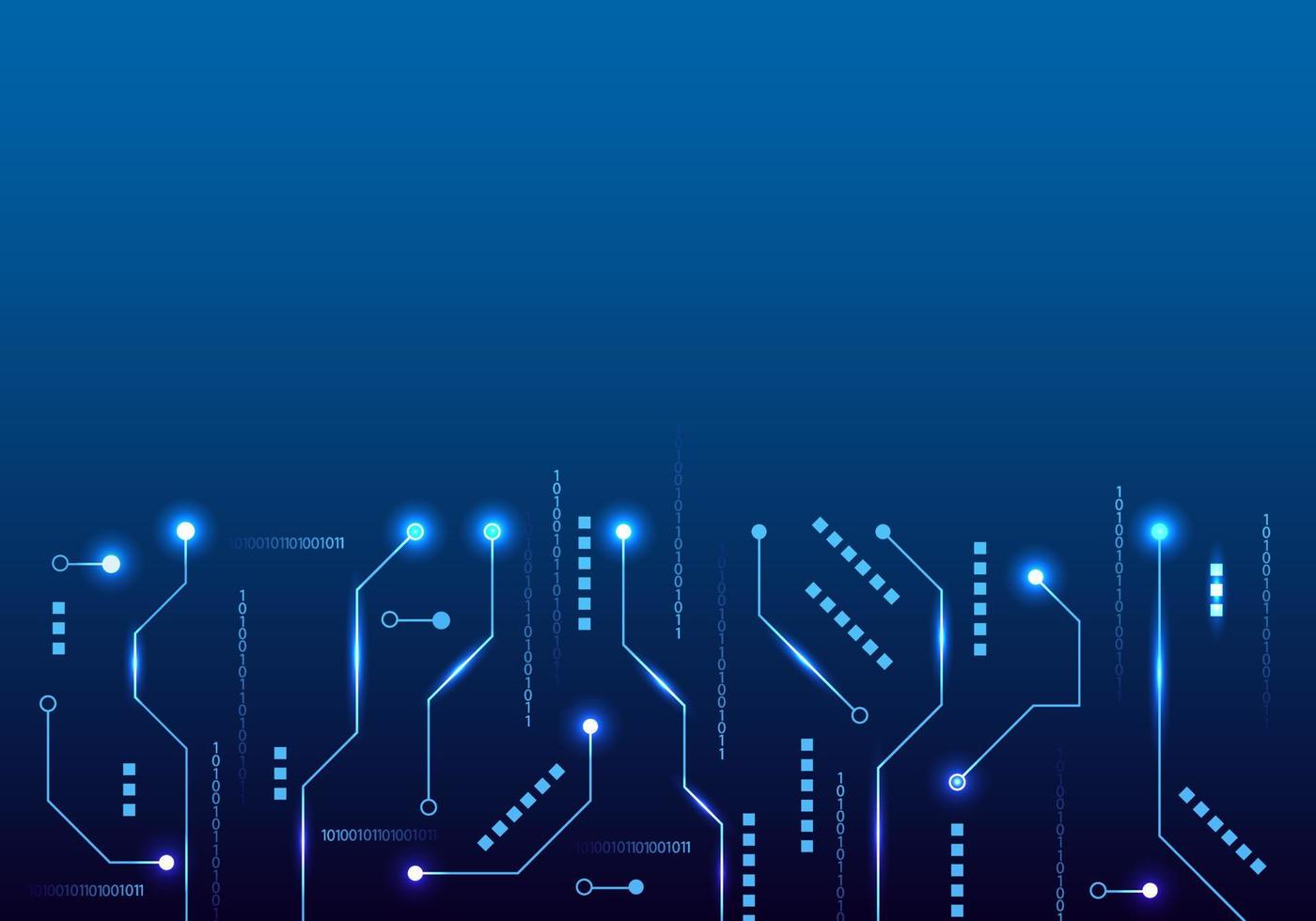 Black circuit board technology of commands of a computer system that transmits and receives data into the system. Emphasis on using blue tones as the main color with glowing points vector