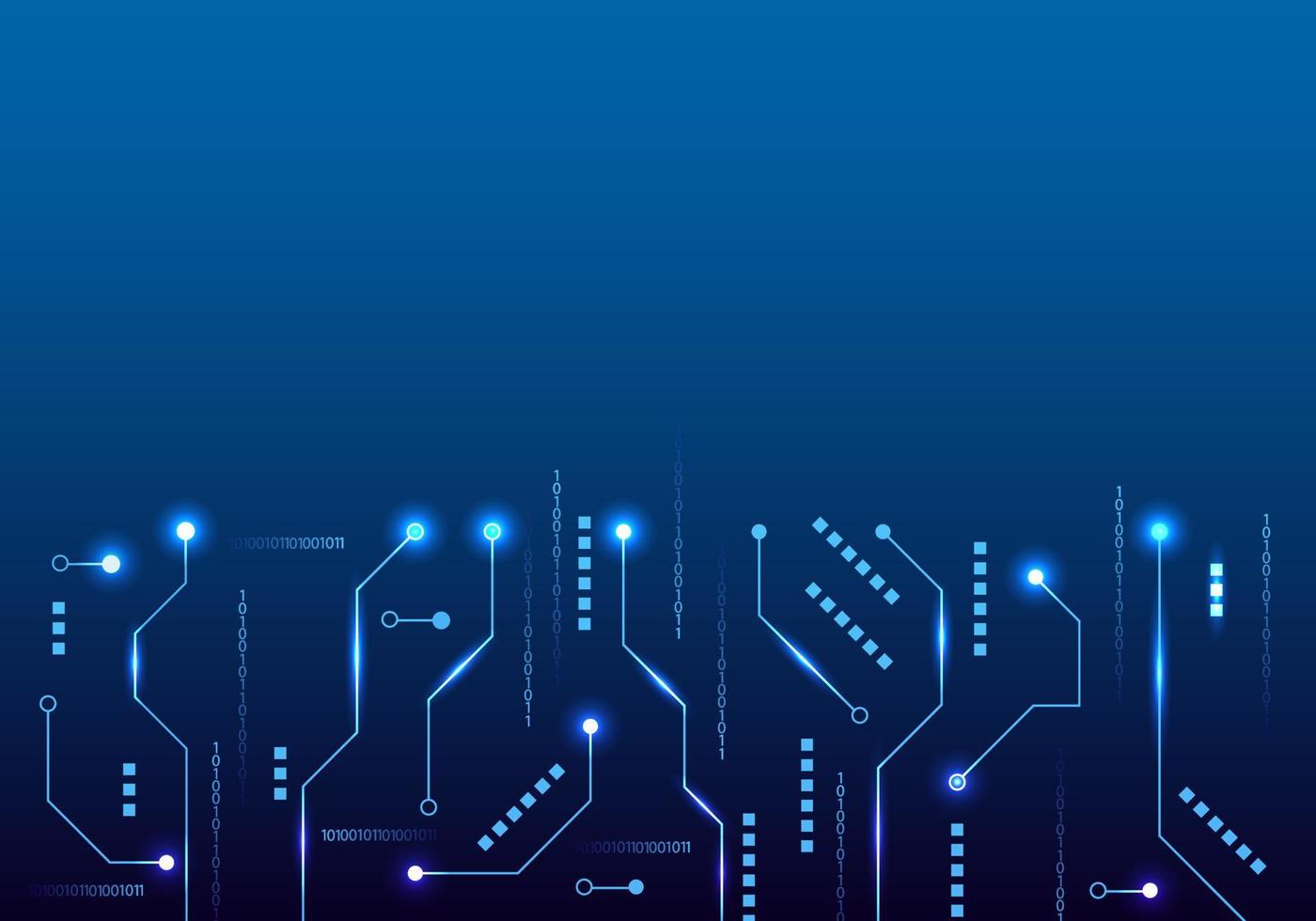 tecnología de placa de circuito negro de comandos de un sistema informático que transmite y recibe datos en el sistema. énfasis en el uso de tonos azules como color principal con puntos brillantes vector