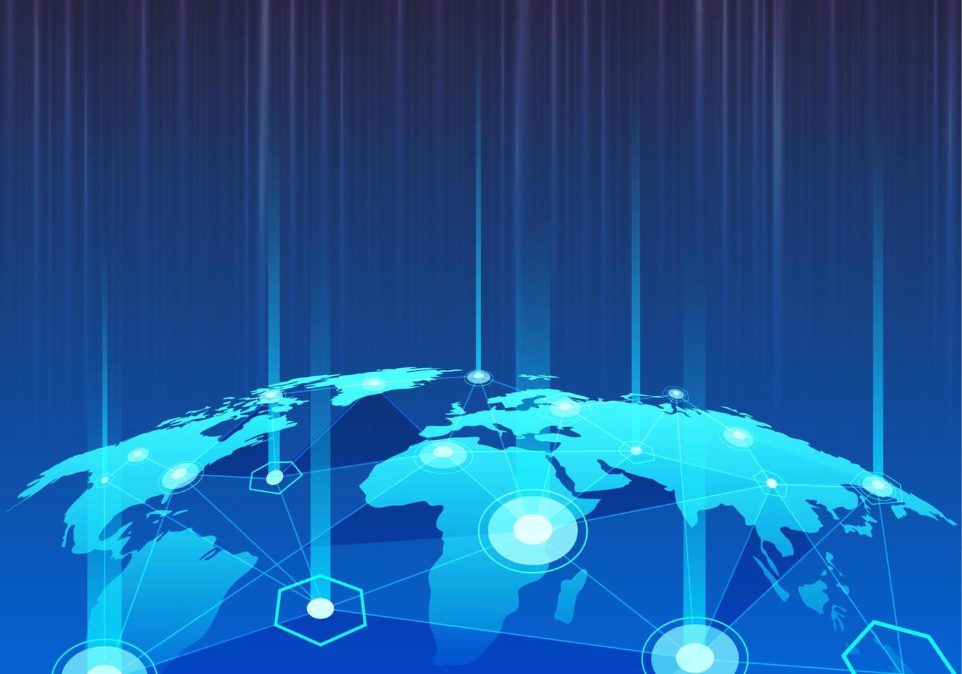 Background connection and communication using technology to help. to expand throughout the world conveniently And it's a fast business expansion. Use globes and lights to show connection points. vector