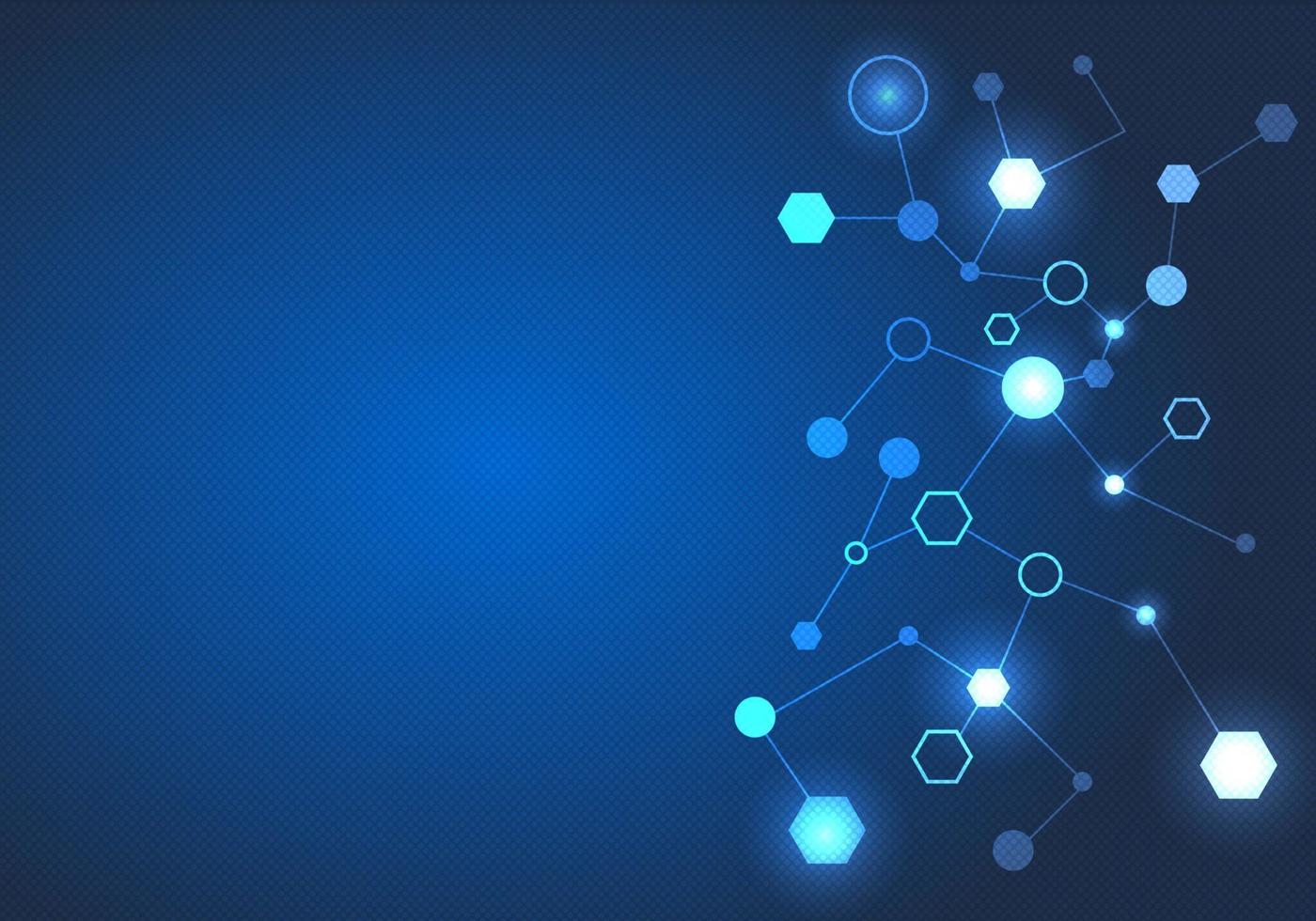 Background networking and data transmission of computers that are integrated like molecules. Use blue tones and geometric shapes. vector