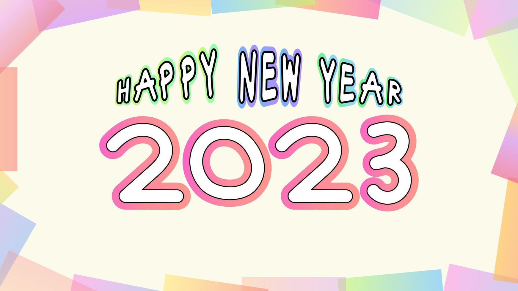 feliz año nuevo 2023 tarjeta de felicitación, postal de vacaciones, ilustración de fondo de decoración de degradado cuadrado colorido, perfecto para banner, papel tapiz, telón de fondo, postal, fondo vector