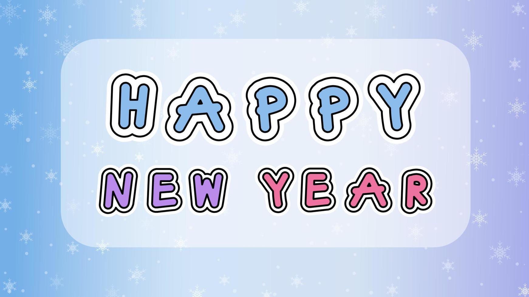 Happy New Year greeting card, cute holiday postcard on snow pastel blue and purple gradient background illustration, perfect for banner, wallpaper, backdrop, postcard, background vector