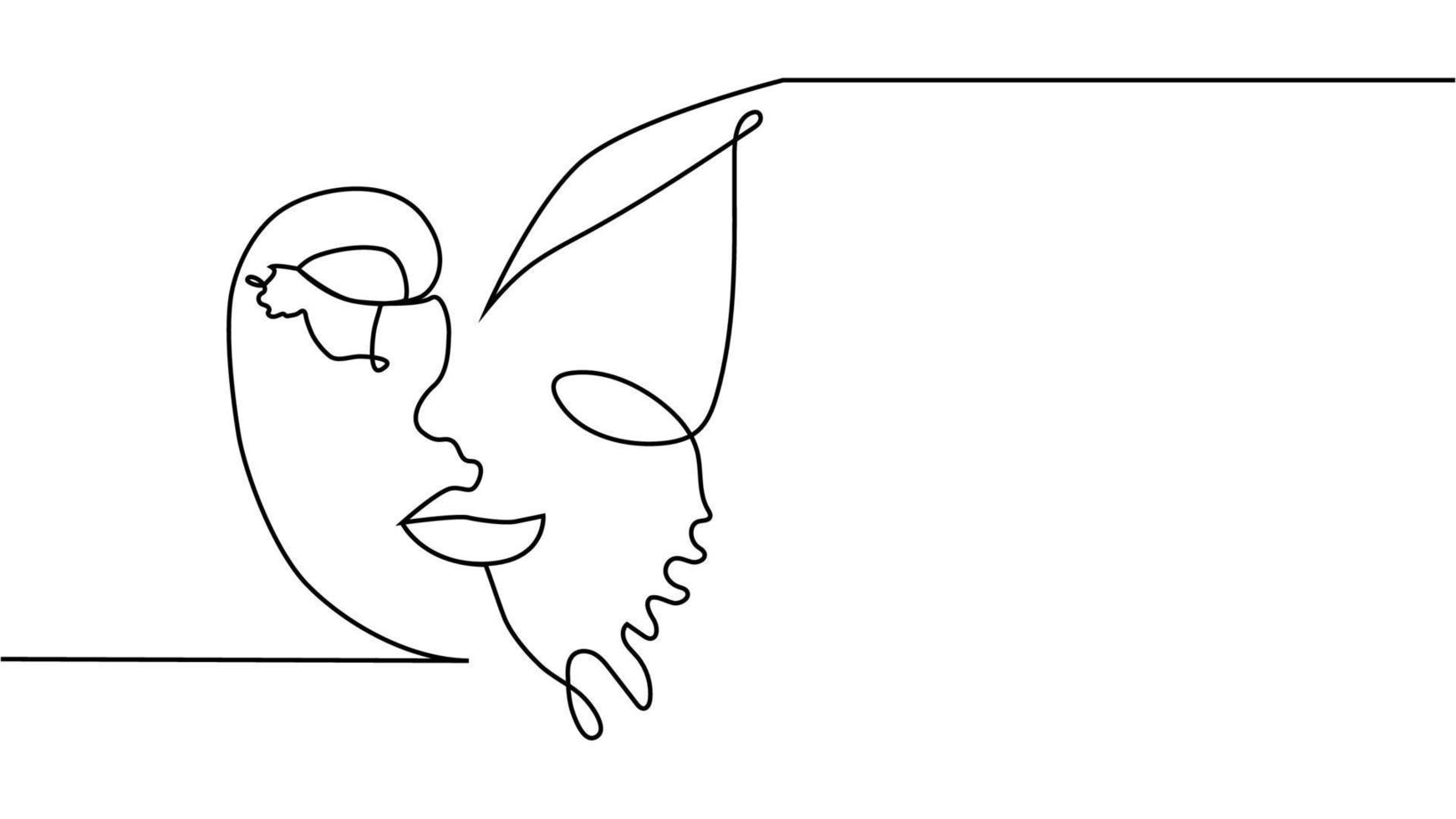 abstract face with butterfly one line drawing. Portret minimalistic style vector