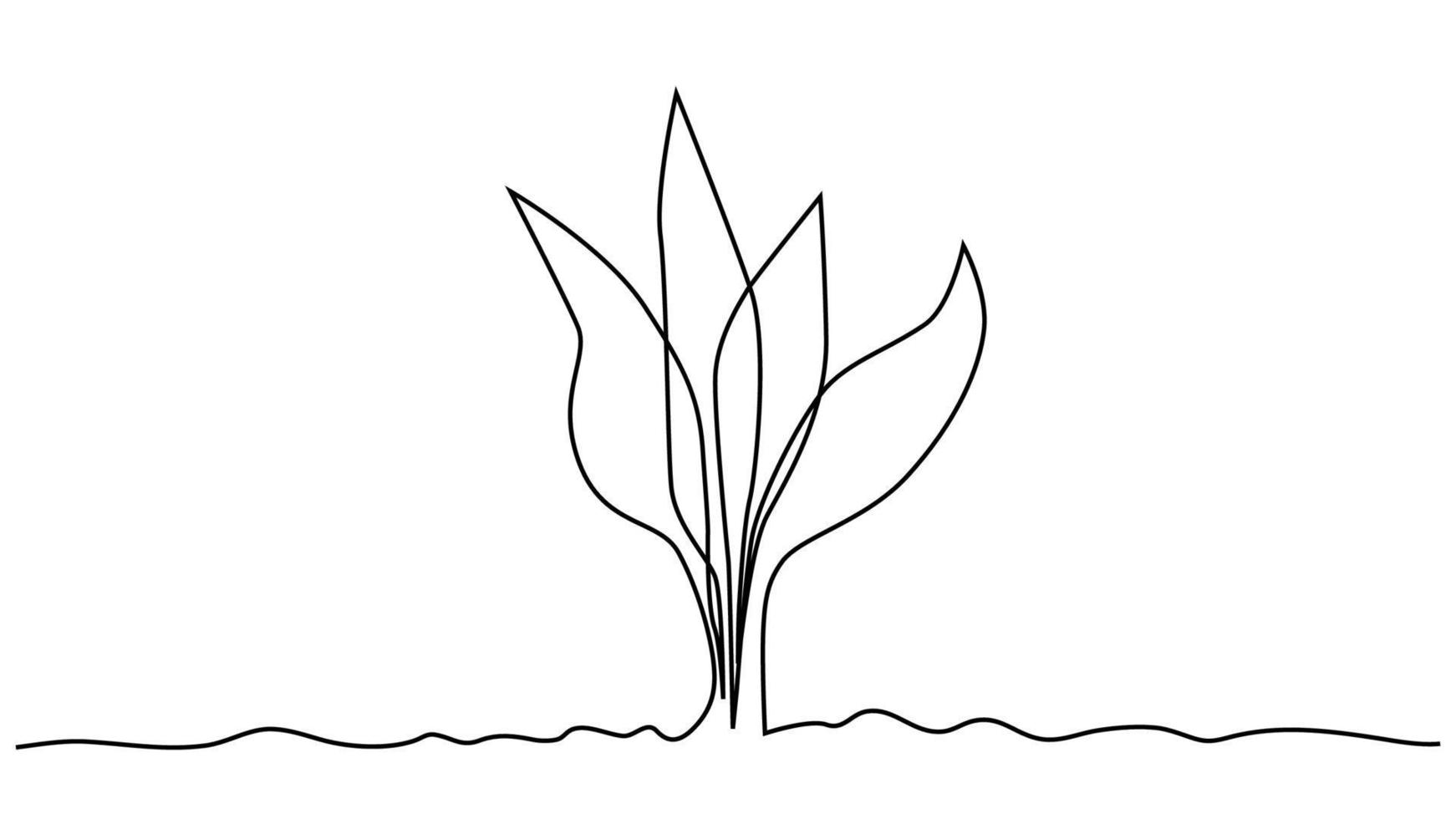 brote de crecimiento de arte de línea continua única. planta hojas semilla crecer suelo plántula eco natural granja concepto diseño vector