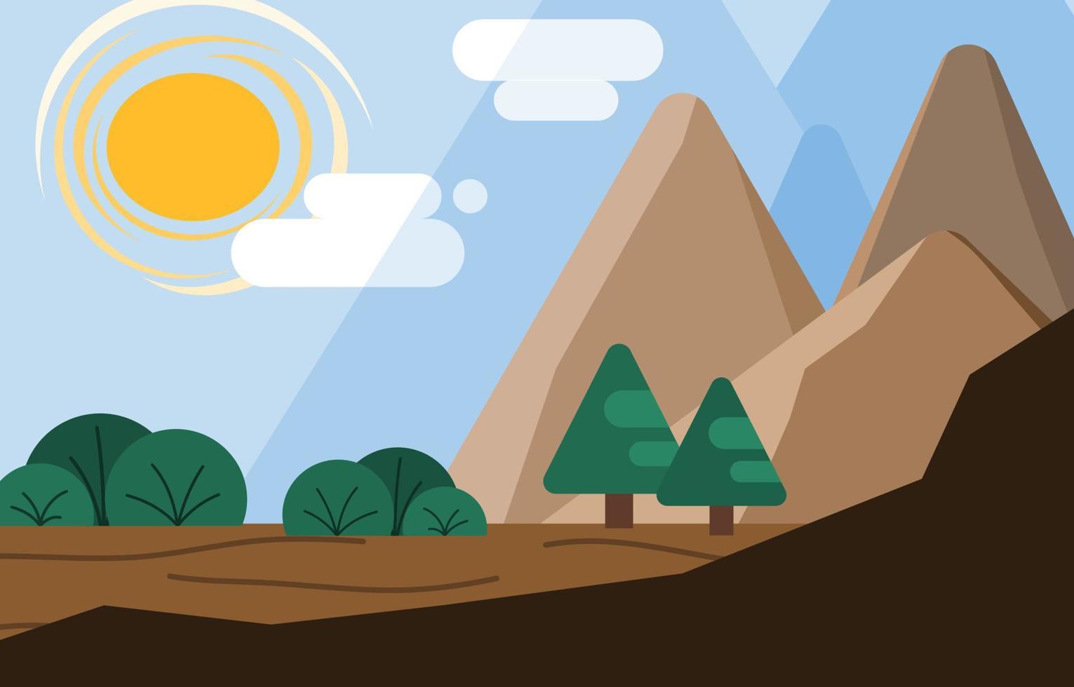 Nature mountain sun summer trip vector illumination landscape