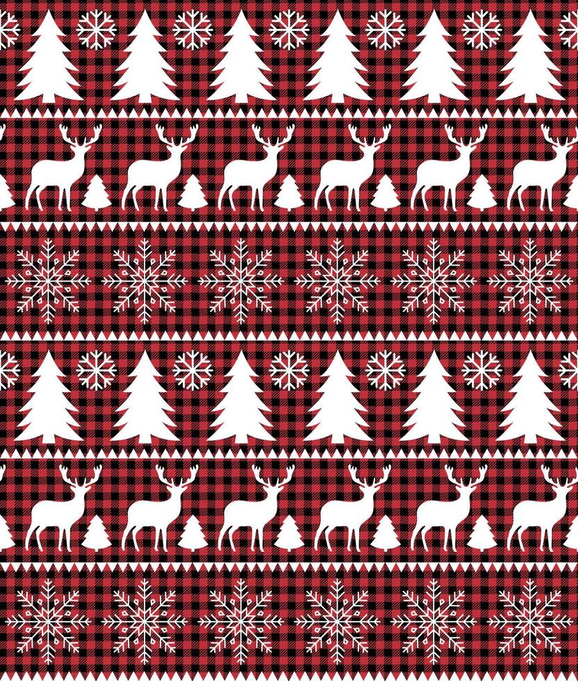 Buffalo plaid Christmas Jingle Bells on the background of the music page. Festive seamless pattern. Vector illustration.