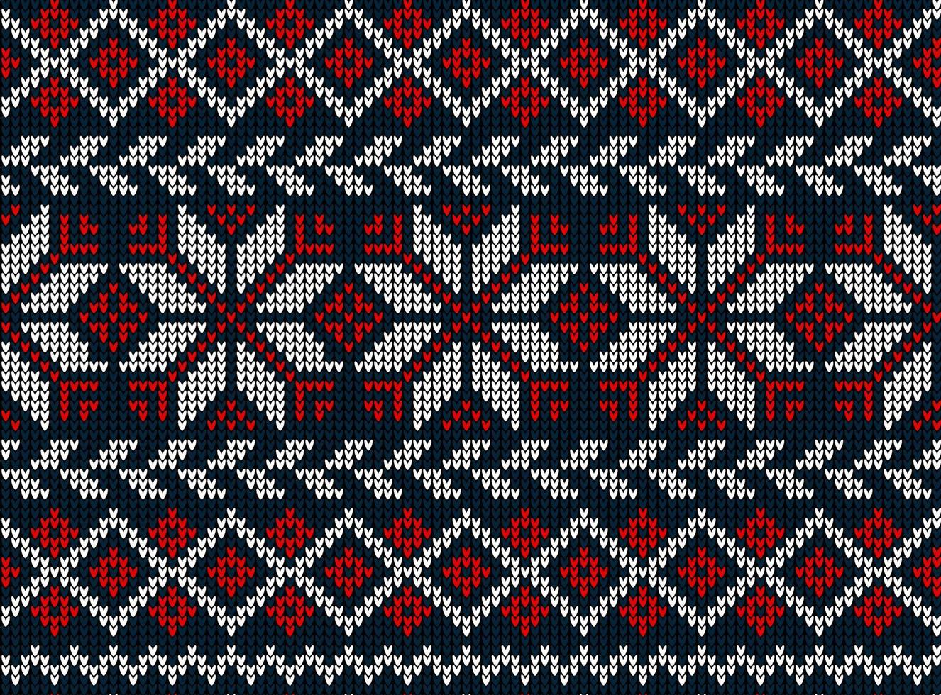 Knitted Christmas and New Year pattern. Wool Knitting Sweater Design. Wallpaper wrapping paper textile print. vector