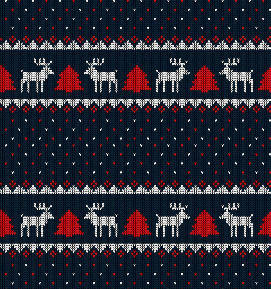 Knitted Christmas and New Year pattern in cow. Wool Knitting Sweater Design. Wallpaper wrapping paper textile print. vector