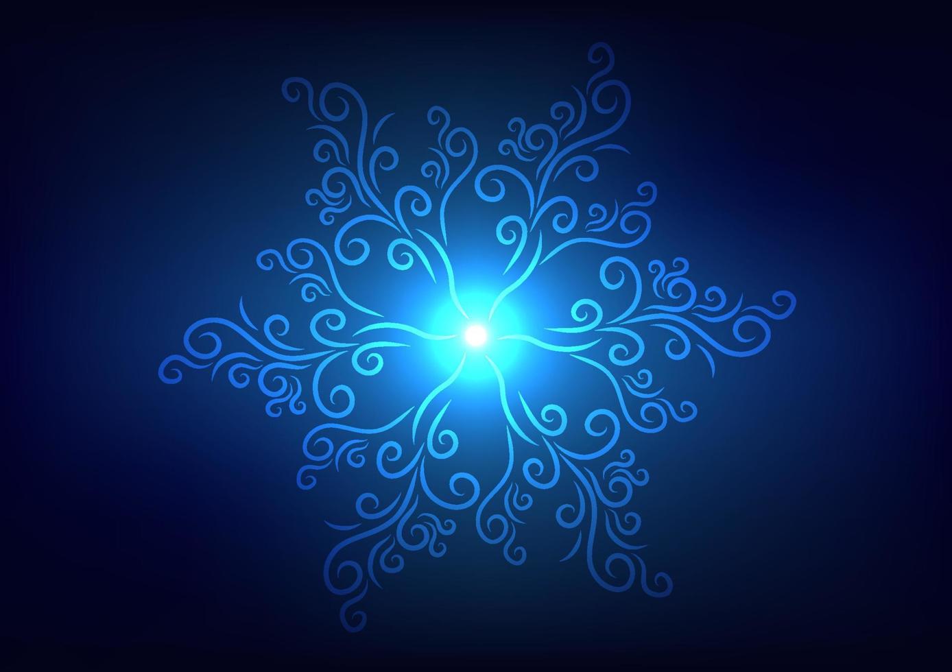 Abstract ice flower wave neon light on blue background vector