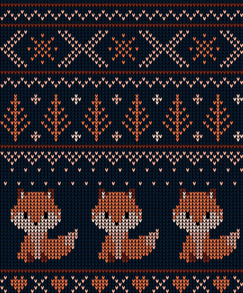 New Year's Christmas pattern knitted with foxes vector illustration eps
