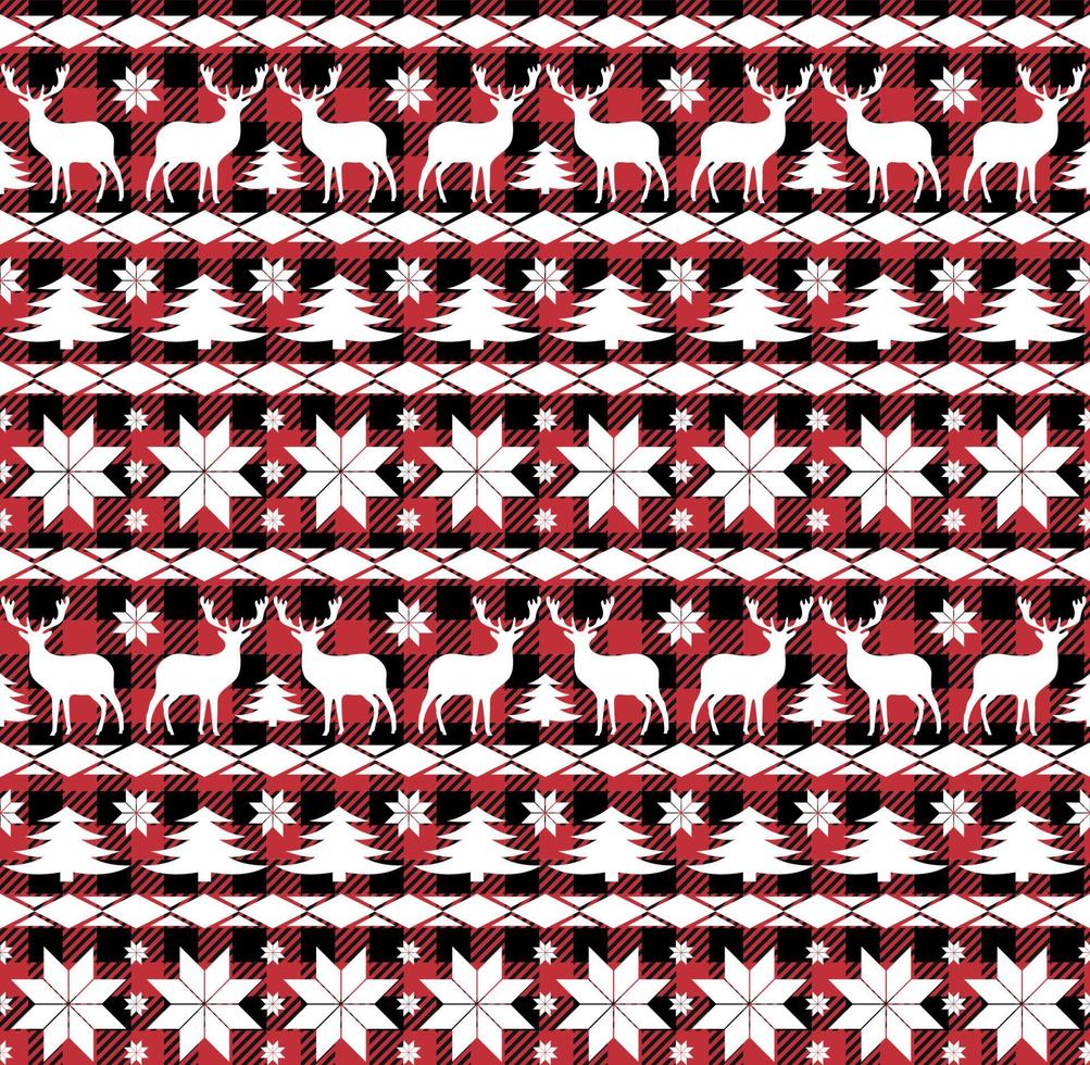 Buffalo plaid Christmas Jingle Bells on the background of the music page. Festive seamless pattern. Vector illustration.