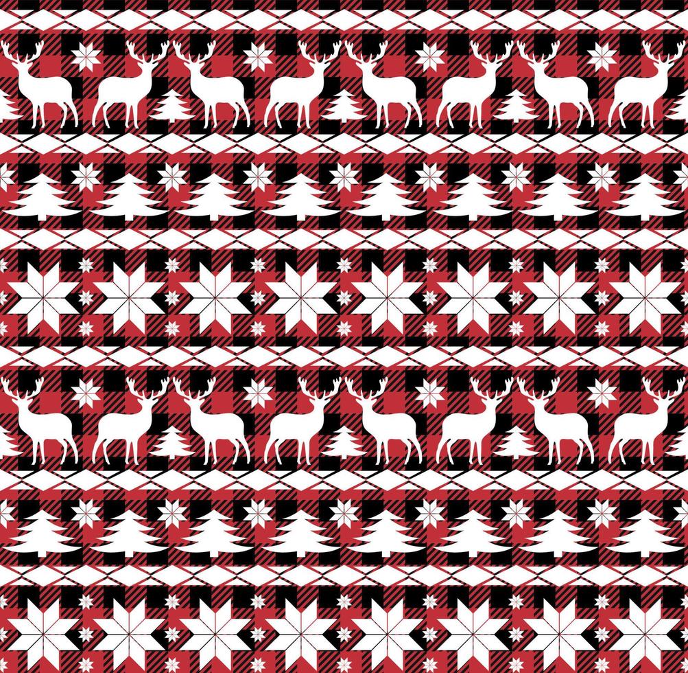 Buffalo plaid Christmas Jingle Bells on the background of the music page. Festive seamless pattern. Vector illustration.