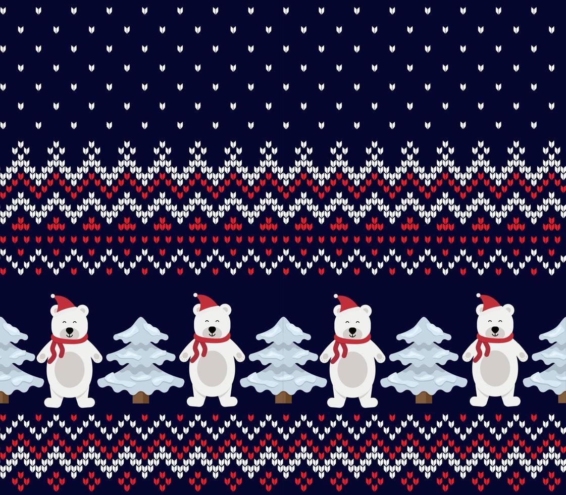Knitted Christmas and New Year pattern. Wool Knitting Sweater Design. Wallpaper wrapping paper textile print. Eps 10 vector