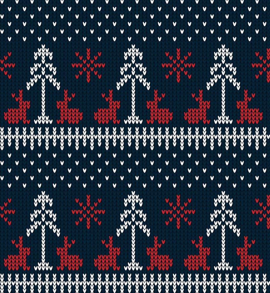 Knitted Christmas and New Year pattern in cow. Wool Knitting Sweater Design. Wallpaper wrapping paper textile print. vector