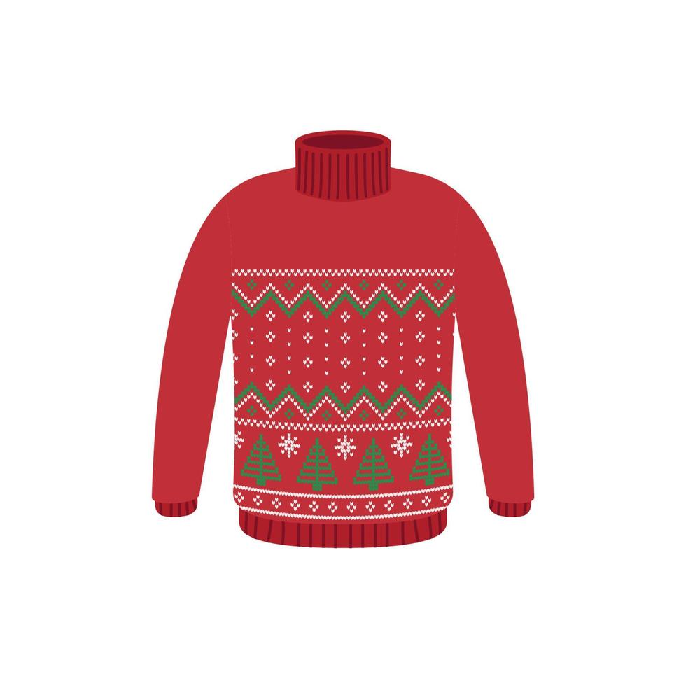 Vector ugly sweaters for Christmas party. Knitted jumpers with winter patterns esp