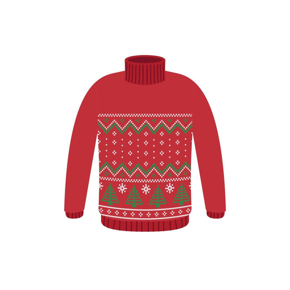 Vector ugly sweaters for Christmas party. Knitted jumpers with winter patterns esp