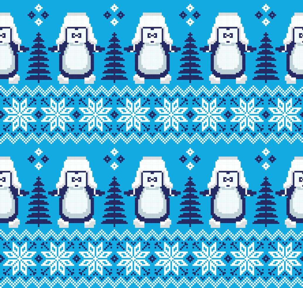 New Year's Christmas pattern pixel in penguins vector illustration