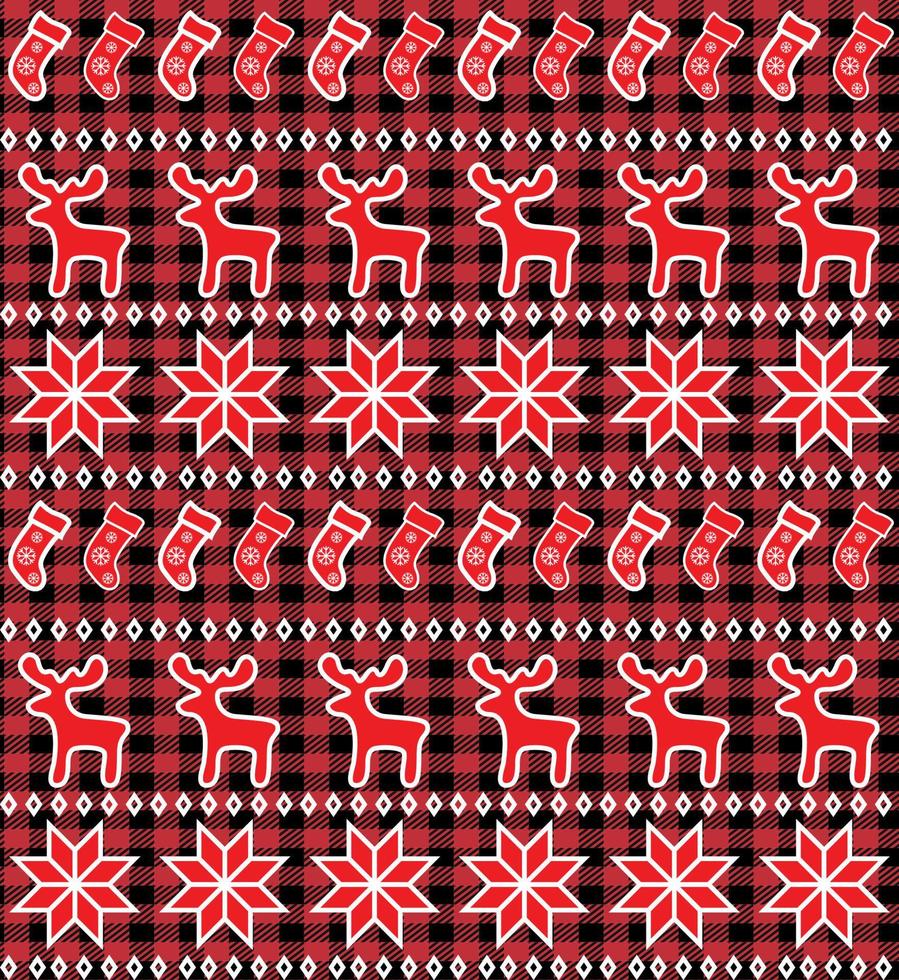 buffalo plaid christmas jingle bells en el fondo de la página de música. patrón festivo sin fisuras. ilustración vectorial vector