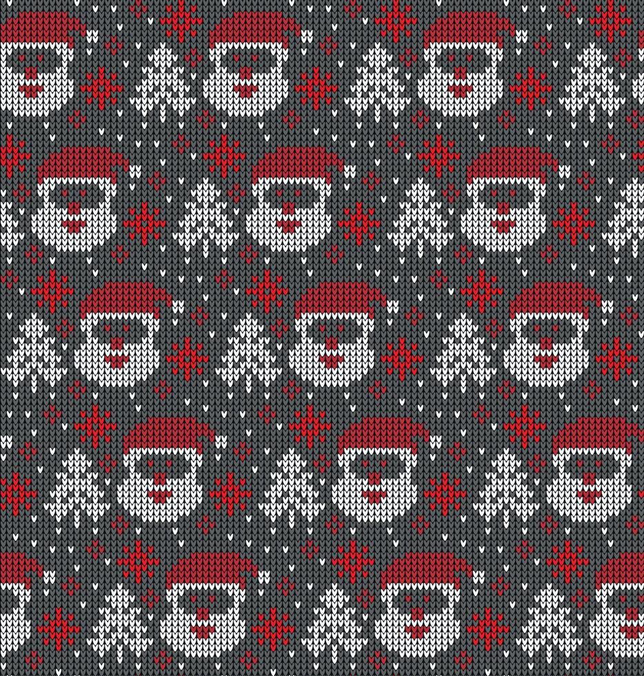 Knitted Christmas and New Year pattern. Wool Knitting Sweater Design. Wallpaper wrapping paper textile print. Eps 10 vector