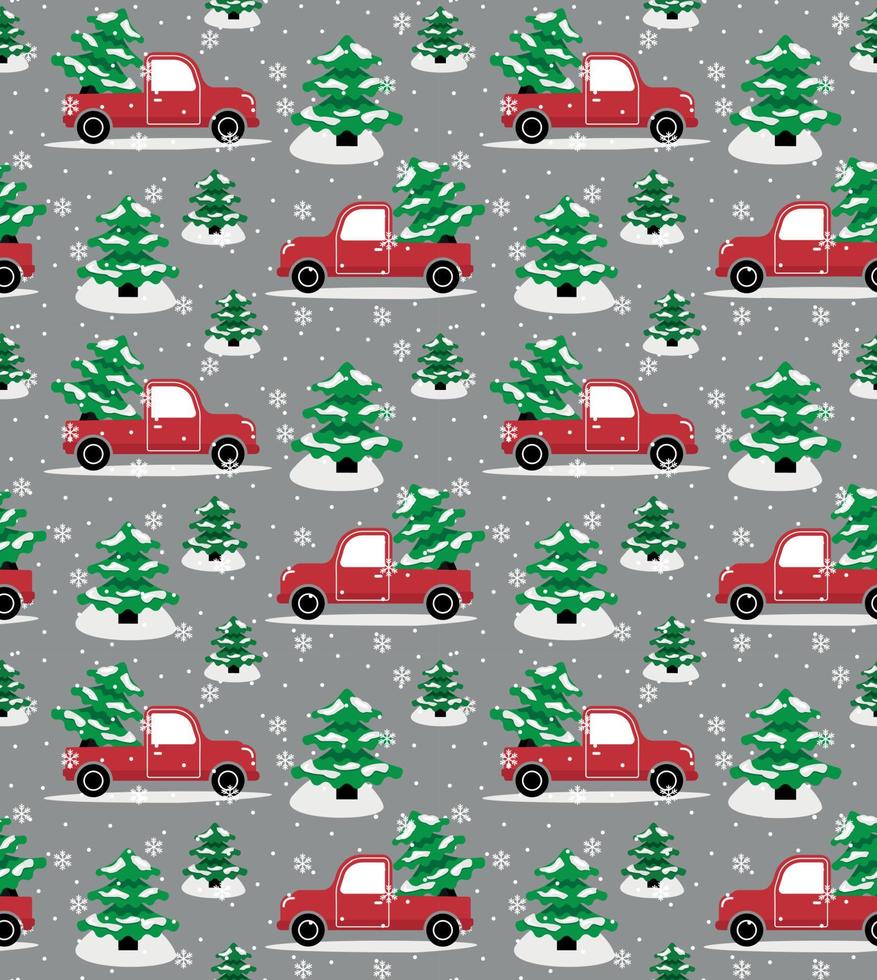 Seamless christmas pattern cabriolet carrying christmas tree vector