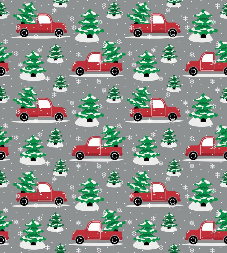 Seamless christmas pattern cabriolet carrying christmas tree vector