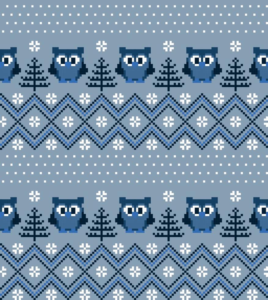 New Year's Christmas pattern pixel with owls vector illustration