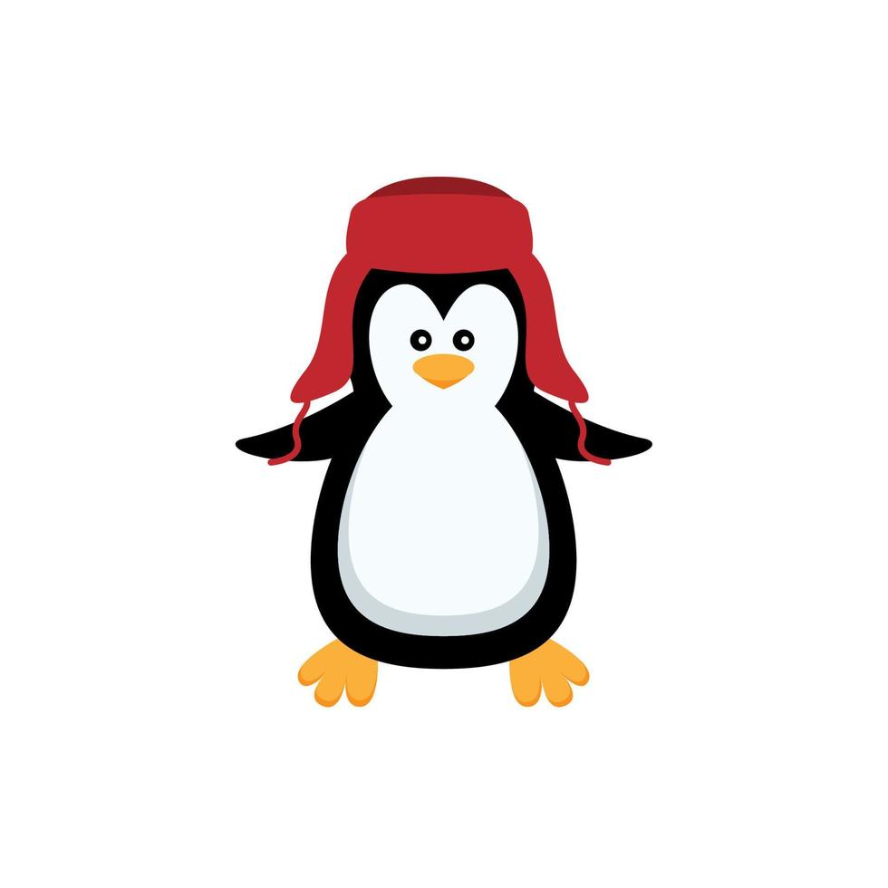 Christmas penguin. Funny snow animals, cute baby penguins cartoon characters in winter hat. Isolated vector set of penguin animal polar in red scarf and hat illustration