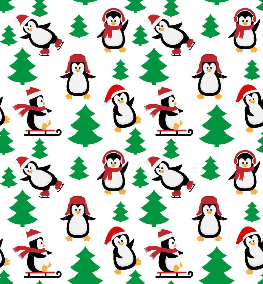 Merry Christmas seamless pattern with penguins,in vector. vector