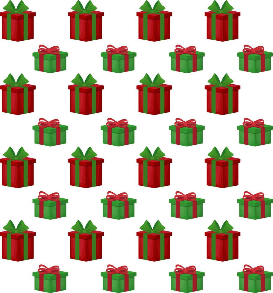 Christmas gift boxes vector pattern in retro style. Seamless background with gift boxes with bows. Illustration for greeting cards, invitations, posters.
